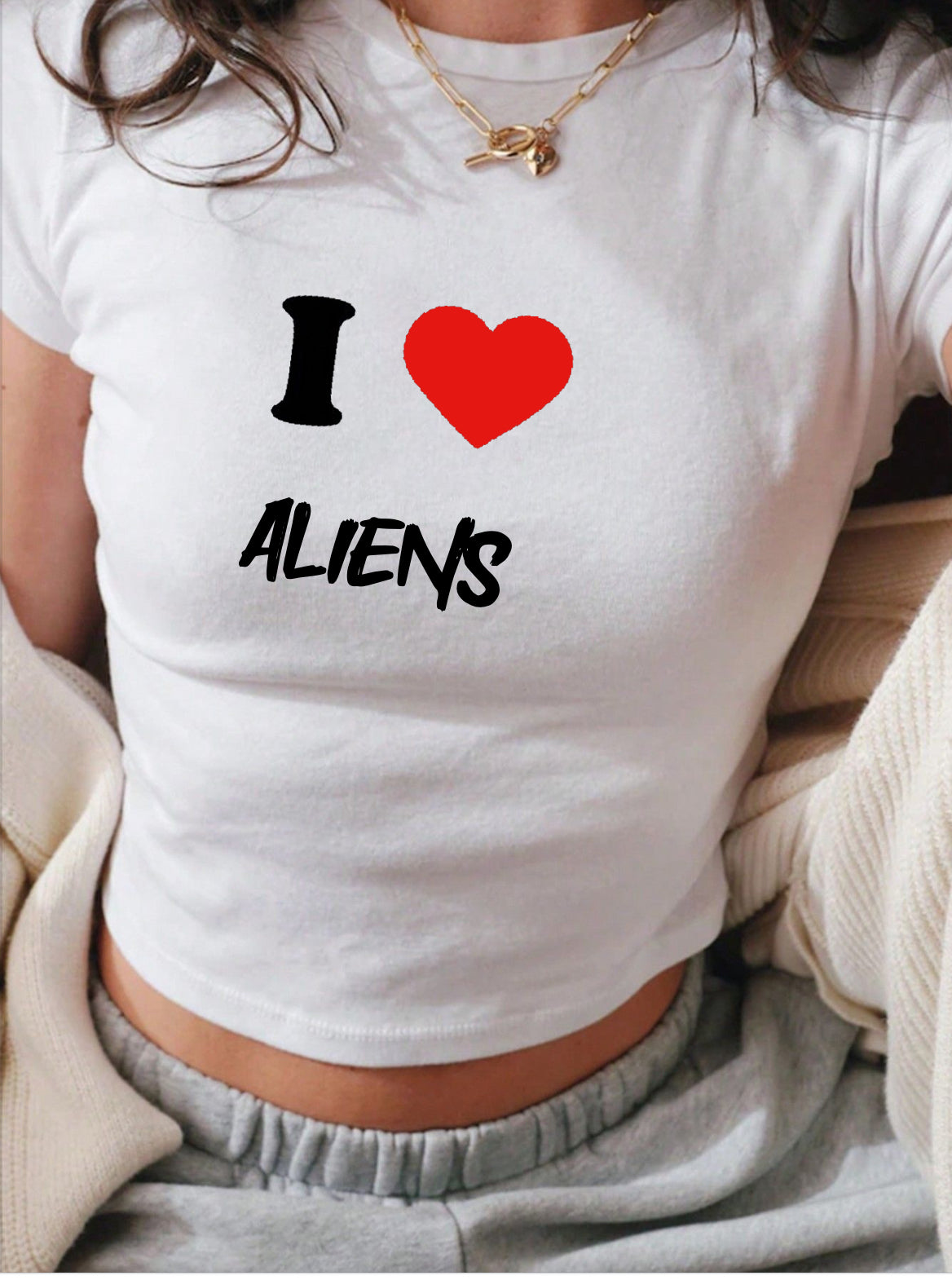I Heart Aliens cropped T-Shirt