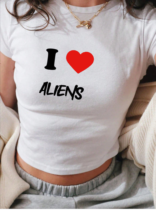 I Heart Aliens cropped T-Shirt